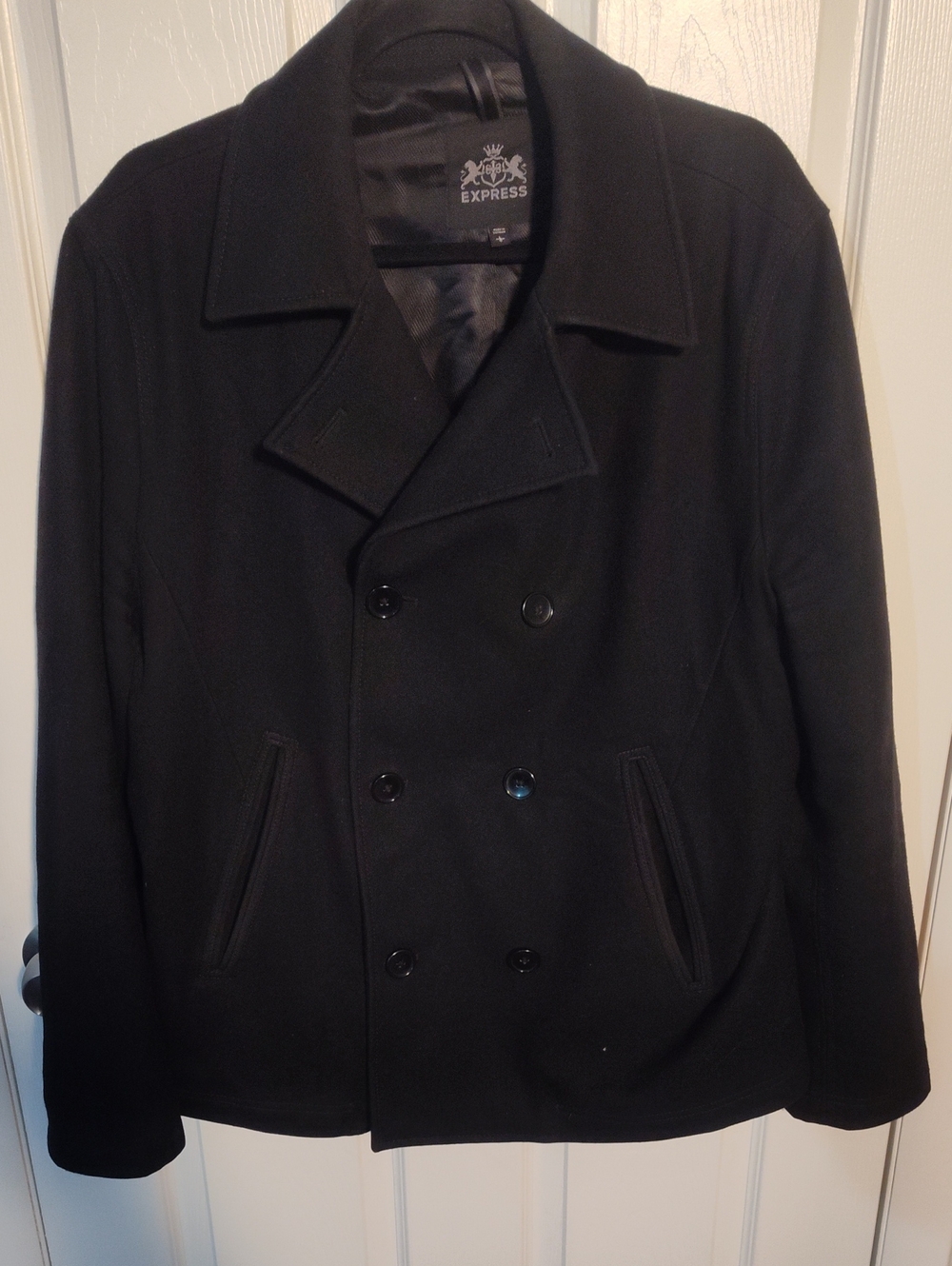 Express Black Double-Breasted Pea Coat for Men
